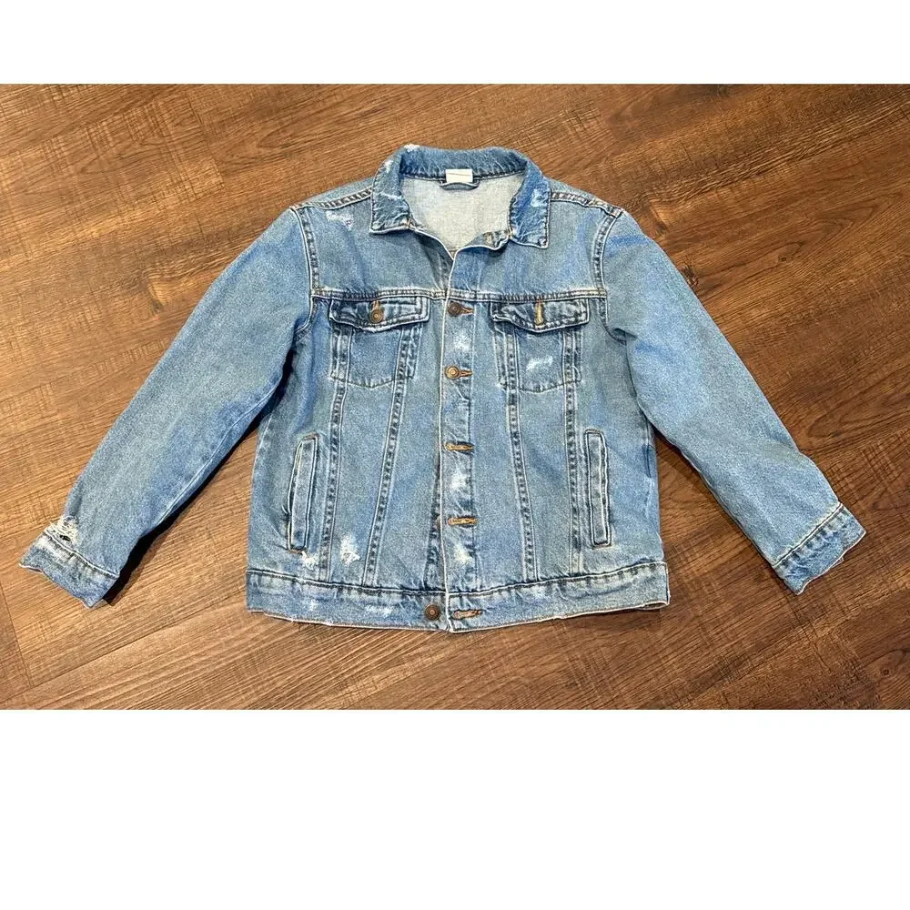 Zara Kids Distressed Denim Jean Jacket Casual Relaxed Fit Boys Size 11-12